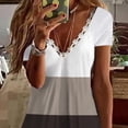 thumbnail image 2 of Camiseta con ribete de encaje, cuello en V, manga corta, cómoda y básica de verano para el trabajo a domicilio, 2 of 5