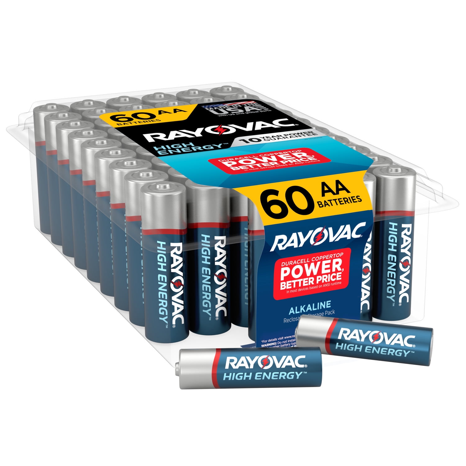 (2 pack) Rayovac High Energy AA Batteries (60 Pack), Double A Batteries