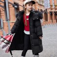 thumbnail image 4 of Kids Padded Parka Coats Girls Hooded Jacket Warm Winter Outerwear Waist Mid Length Thermal School Overcoat for Toddler Teen Girls Black 13-14Years, 4 of 6