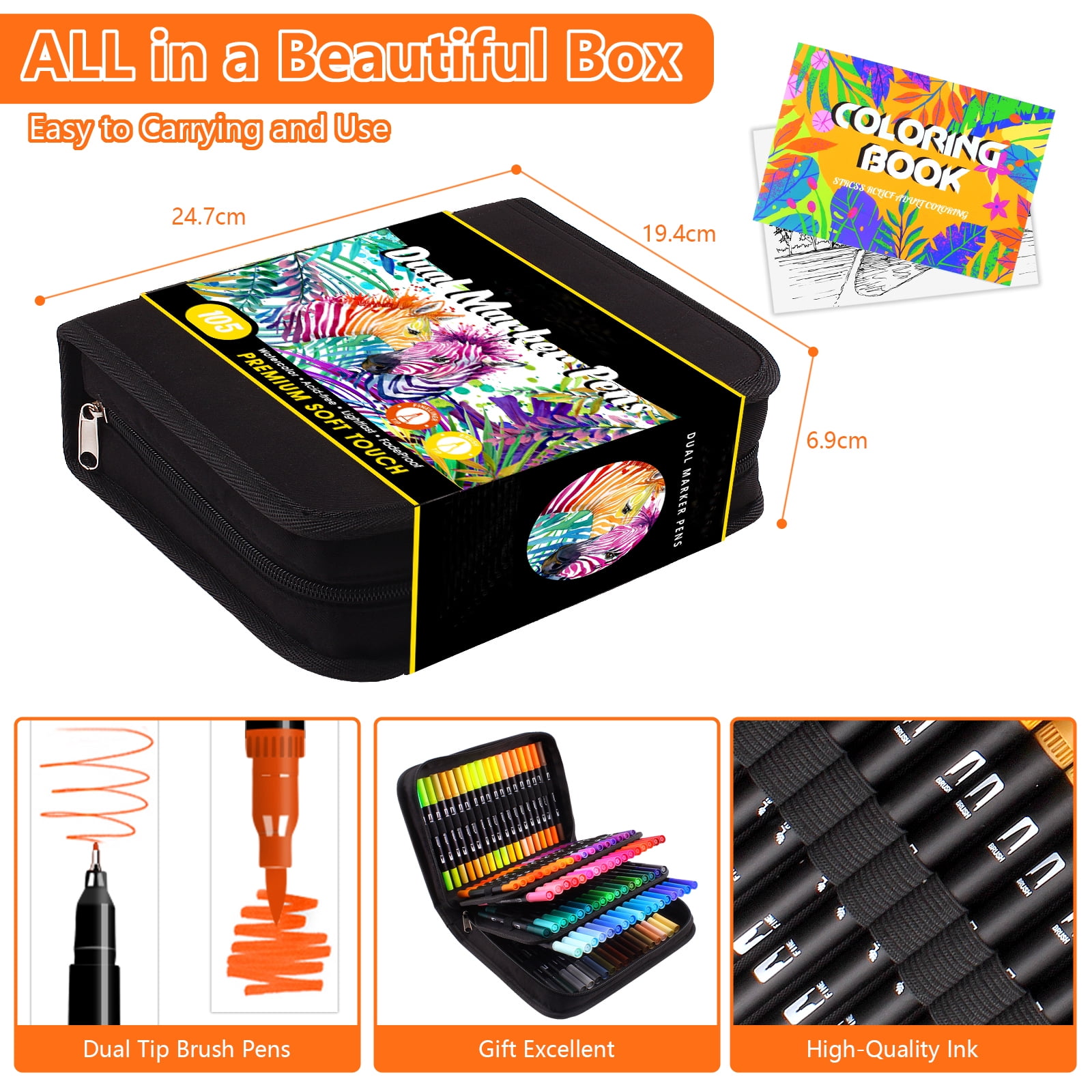 Art Markers Dual Brush Pens For Coloring, 60 Artist Colored Marker Set,  Fine And Brush Tip Pen Art Supplier For Kids Adult Coloring Books, Bullet  Jour