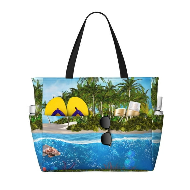 Fotbe Island And Coral Reef Bolsa de Viaje para Playa - Resistente al Agua, Bolsa Tote de Gran Capacidad y Ligera con 7 Bolsillos para Mujeres y Hombres