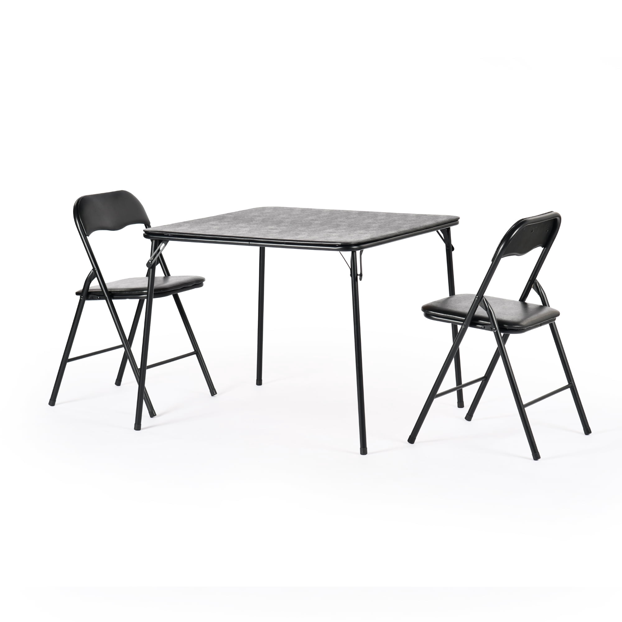 Homy Casa 3-Piece Folding Dining Set with 33.9in Square Table and 2 Metal Chairs, Black