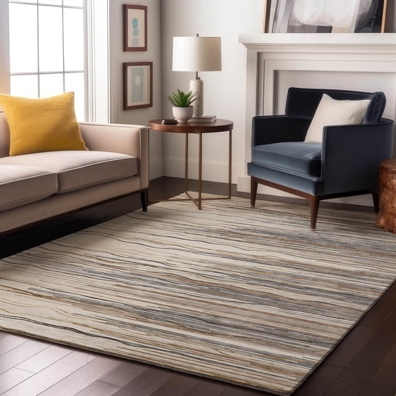 Addison Rugs Mayfield Premium Machine Washable Transitional Stripes Ivory Rectangle Rug, 9' x 12'