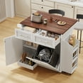 thumbnail image 3 of 47" Kitchen Island with Drop Leaf, Rolling Kitchen Dining Cart with Trash Can Storage, Two Drawers, Removable Side Racks and Towel Rack for Home, White, 3 of 9
