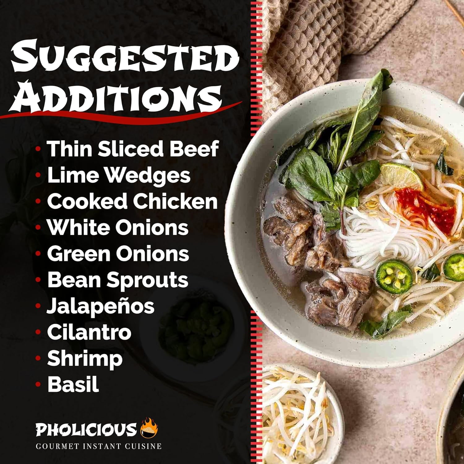 Pholicious Instant Pho Variety Pack, Vietnamese Rice Noodle Soup, 4 Count Combo Box, 2 Chicken & 2 Beef Single Serve 3.6 Ounce Bowls, Ramen Alternative & Fresh Ingredients, As Seen on Shark Tank