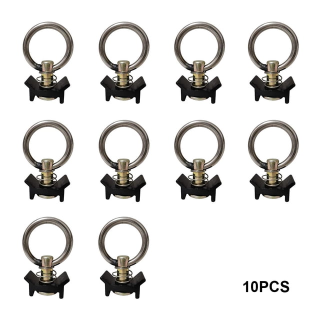 Baohd 10PCS L Track Single Stud Fitting With Round Ring Single Stud Fitting Tie Downs Trailer Black 1Set