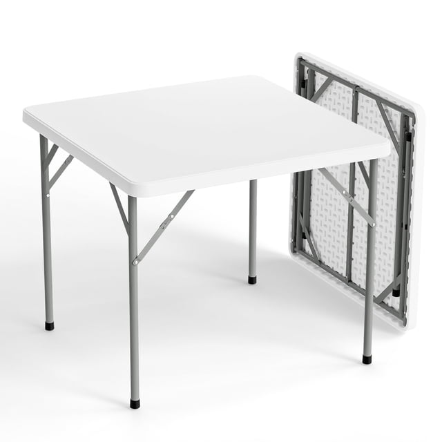 Mesa VINGLI con patas plegables de 34 pulgadas, color blanco, portátil