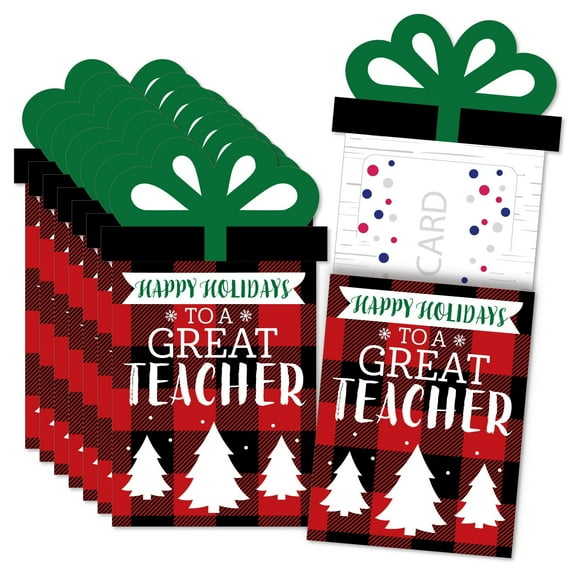 Big Dot of Happiness Plaid Teacher Appreciation - Holiday and Christmas Gifts Money and Gift Card Sleeves - Nifty Gifty Card Holders - 8 Ct
