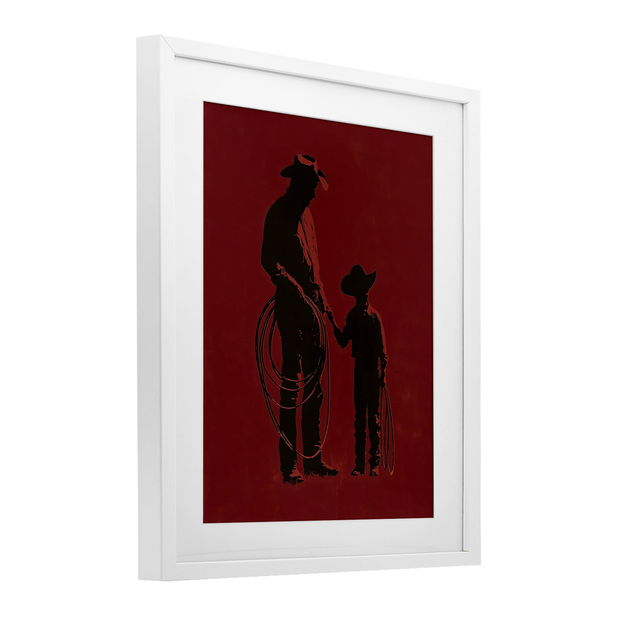Burgundy Cowboy Father & Son White Framed Print Under Glass, design by Arlington Prints