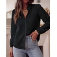 thumbnail image 4 of PRETTYGARDEN Women's Floral Embroidered Button Down Shirts | Ladies Dressy Fall Blouses, Long Sleeves, Ruffle Neck, Elegant Boho Eyelet Tops for Work, Business & Spring Casual Outings, 4 of 9