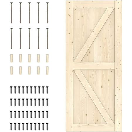 WINSOON 36 x 84 inch Sliding Barn Door Interior Paneled Slab, DIY Unfinished Barn Doors Solid Spruce Wood, Natural Finish