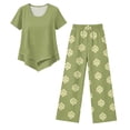 thumbnail image 4 of Summer Outfits Two Piece Sets for Women Capri Set Casual Summer Wide Leg Crop Pants and Top Matching Suits Light Green 2XL, 4 of 5