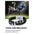 thumbnail image 5 of Bandmax Men's Stainless Steel Football Beaded Bracelet Double Leather Braided Bracelet Cool Black Wristband with Football Bead Charm for Men Boyfriend Husband Father Son, 5 of 9