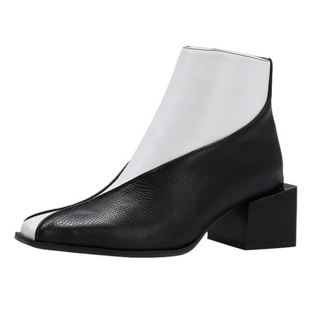 

Boots for Women Square Heel Boots Fashion Oversized Square Head Colorblock Booties