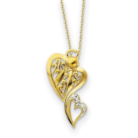 Diamond2Deal 925 Sterling Silver and Gold-plated CZ Angel of Protection Necklace for Women 18"