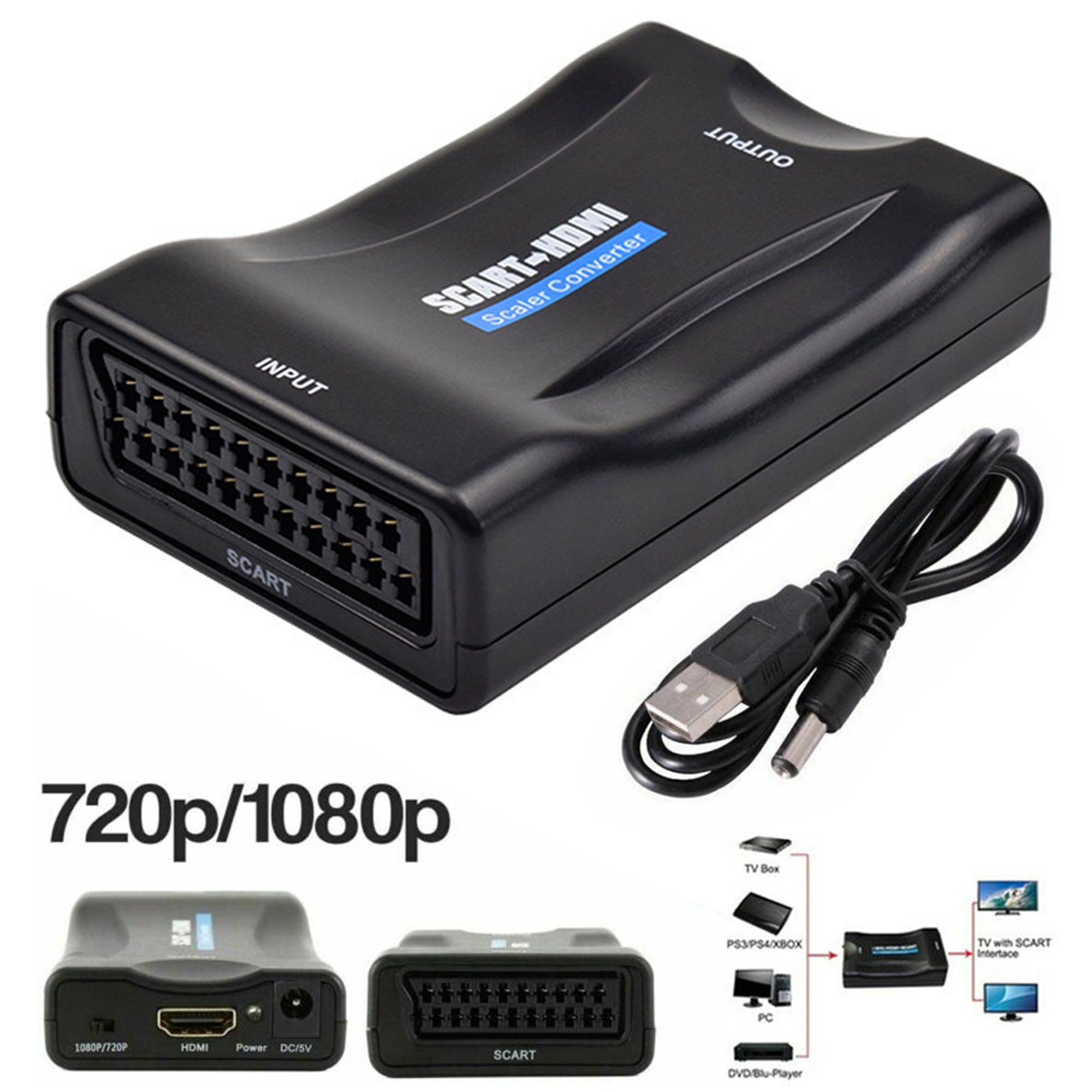 SCART to HDMI Adapter HD Audio Converter TV DVD Adapter With USB Cable - Walmart.com
