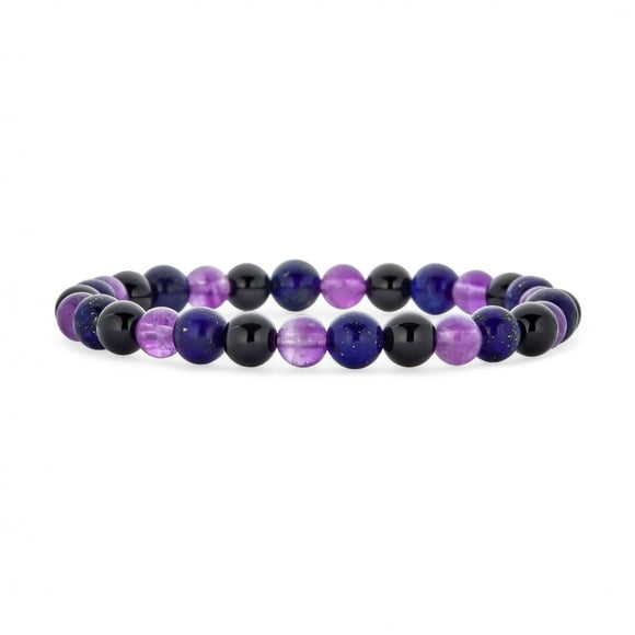 Semi Precious Purple Amethyst Aquamarine Rose Quartz Round Bead 8MM Stretch Bracelet for Women Men Teen Unisex Stackable