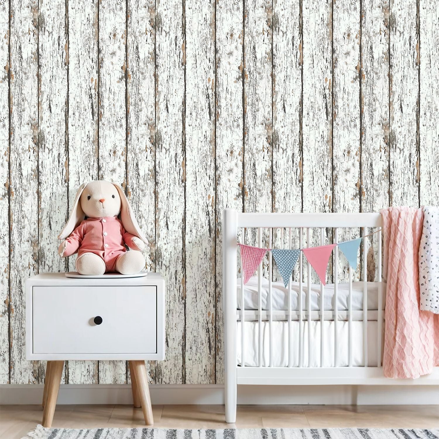 Peel and Stick Wallpaper White Rustic Wooden Planks Peeling Paint Distressed Wall Mural 23.6in x 9.8ft Self Adhesive Removable Wall Paper Renter Friendly Wallpaper for Nursery Bedroom Cabinets