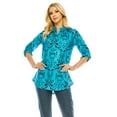 thumbnail image 4 of Haute Edition Women's Pattern and Solid 3/4 Roll Tab Sleeve Tunic Blouse Top, 4 of 7