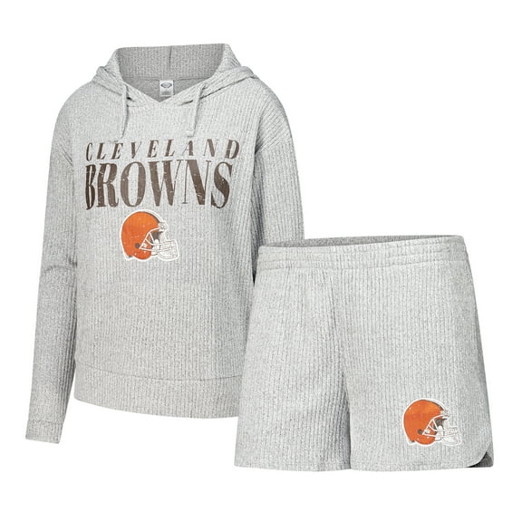 Women's Concepts Sport Gray Cleveland Browns Juniper Long Sleeve Hoodie Top & Shorts Set
