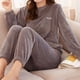 thumbnail image 3 of EVNISI-Conjunto de Pijama de terciopelo para mujer, Top suelto y pantalones de cintura elástica, traje de lana cálido informal para el hogar, otoño e invierno, 2023, 3 of 4
