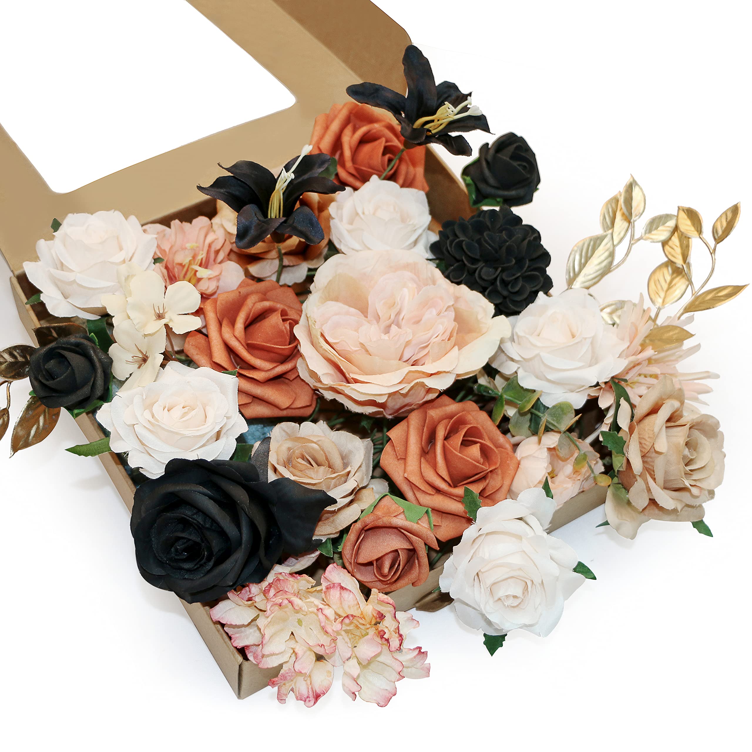 Weslymoo Artificial Flowers Combo Box Set Faux Burnt Orange Flowers for