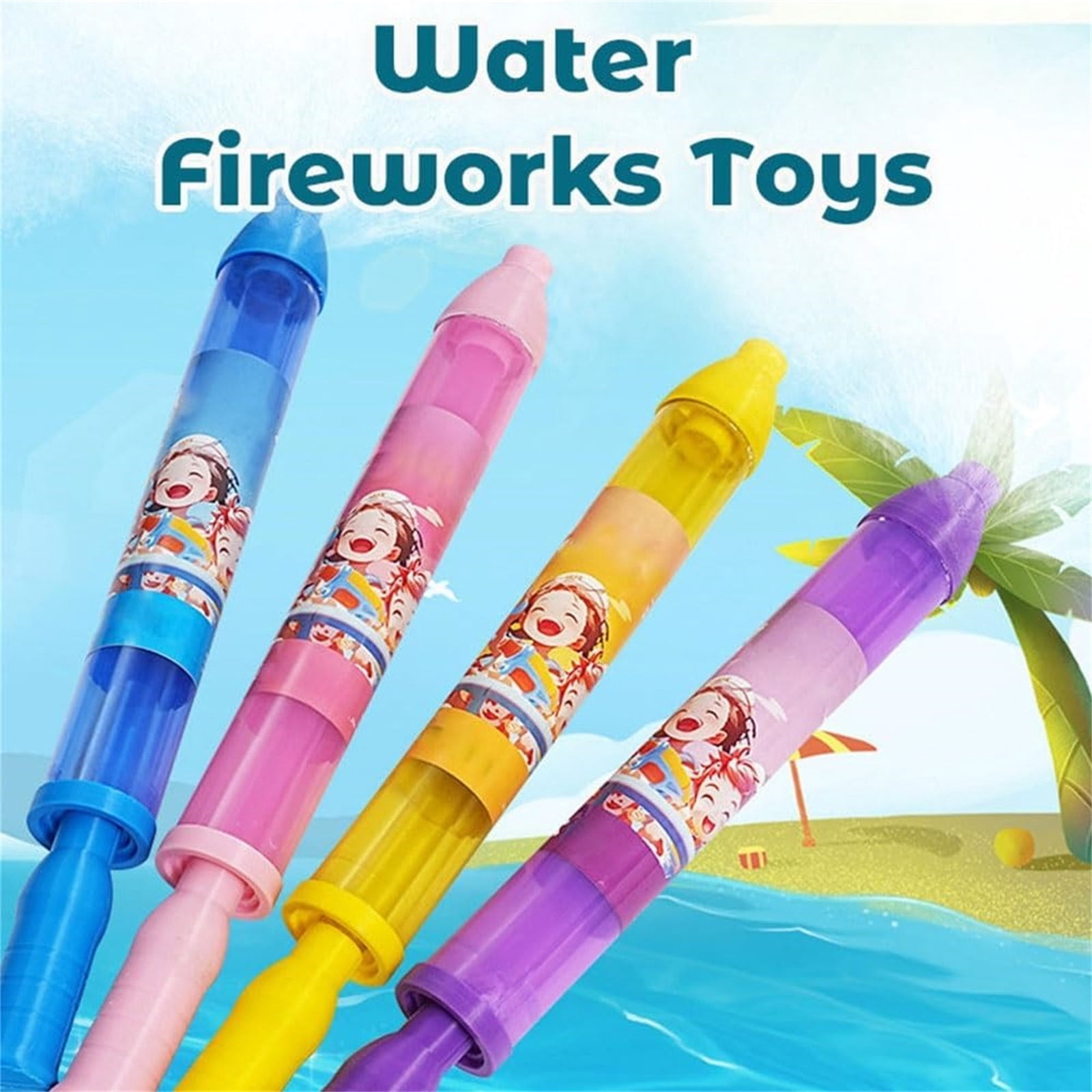 4 Pack Fireworks Water Play Toy, Water Squirter Blaster with Firework Spray Effect, Pool Water Shooters for Beach Backyard Outdoor Summer Party