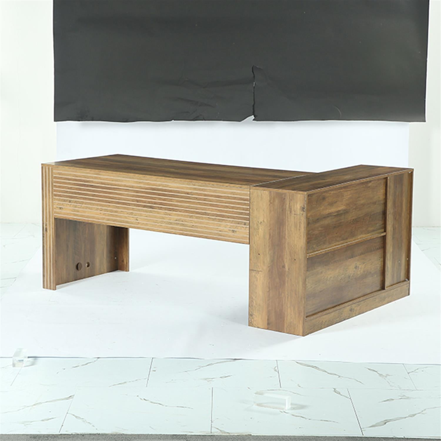 Demi Bonn 72" L-Shaped Desk, Executive Desk Office Computer Desk with Cabinet for Home Living Room, Office, Brown