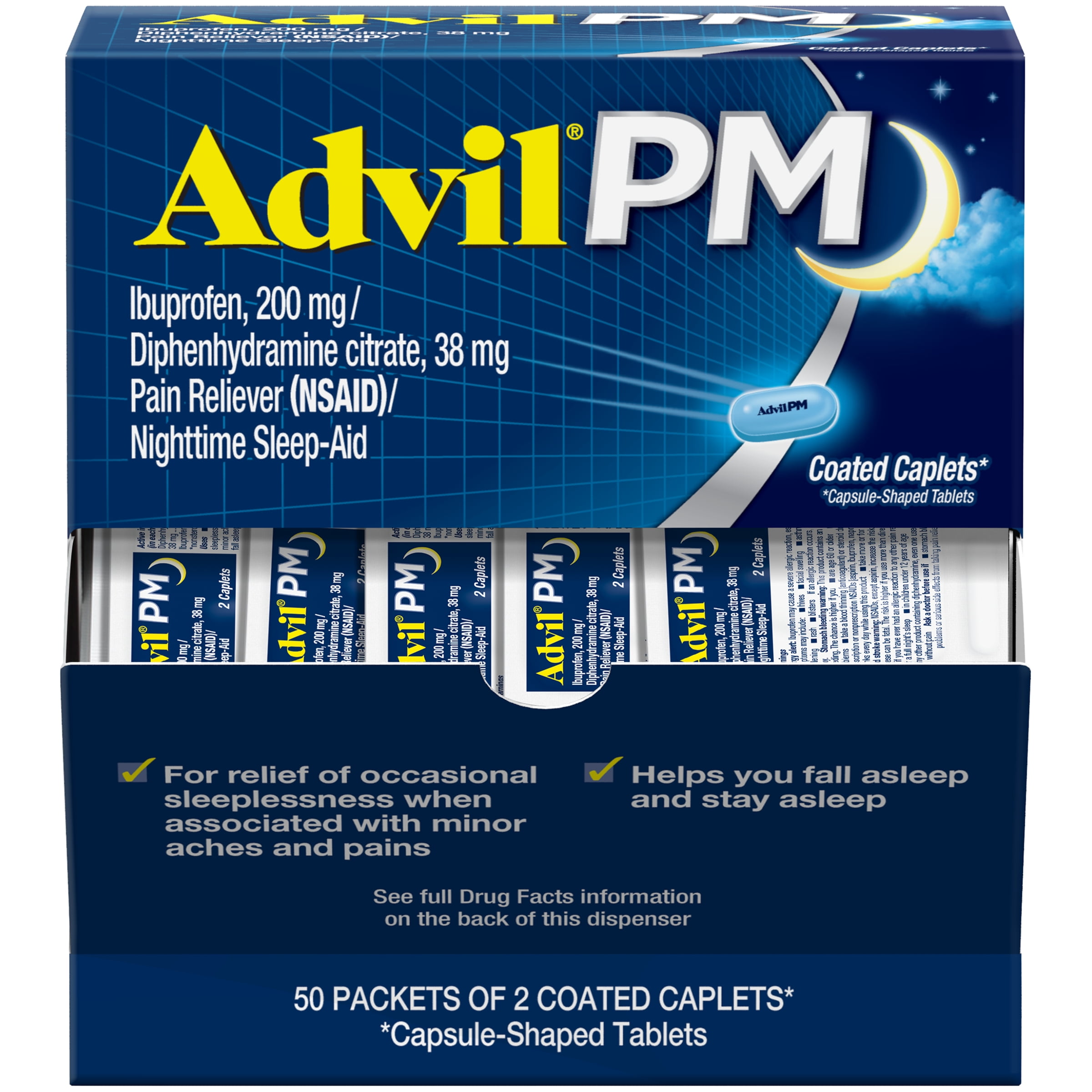 Advil PM Pain Reliever and sleep aid 200mg Ibuprofen Temporary Pain