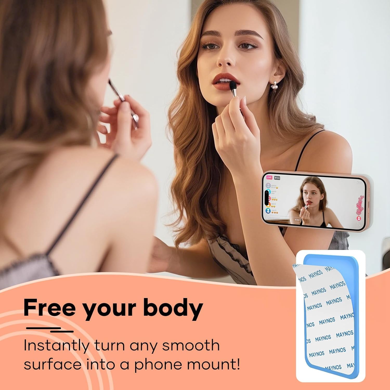 MKEUDQ-Silicone Phone Sticky Grip, Suction Phone Case Mount for iPhone and Android, Hands-Free Sticky Cell Phone Grip, Mobile Fidget Mirror Holder for Selfies and Videos