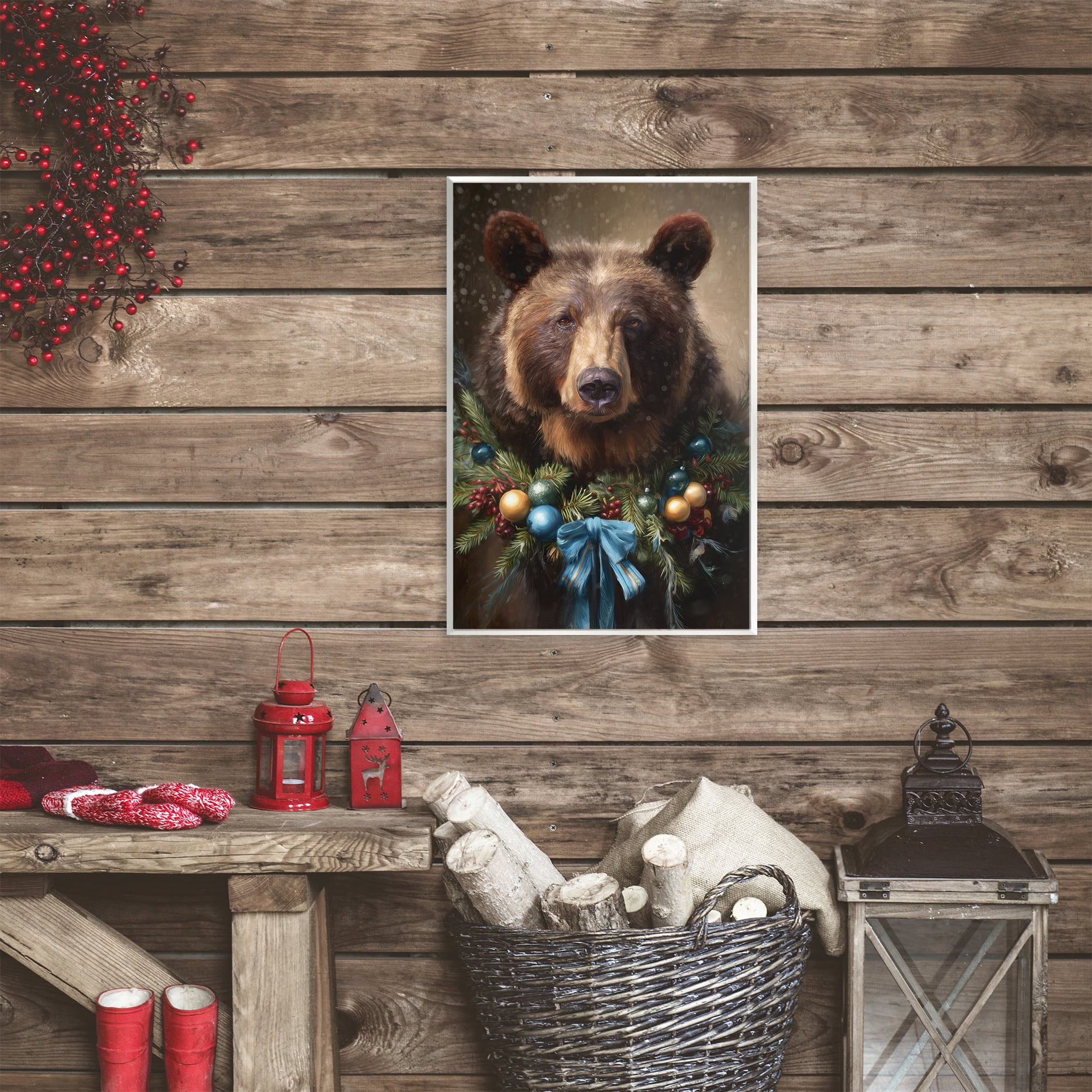 Stupell Industries Christmas Grizzly with Wreath Wall Plaque Art, design by Tina LeCour