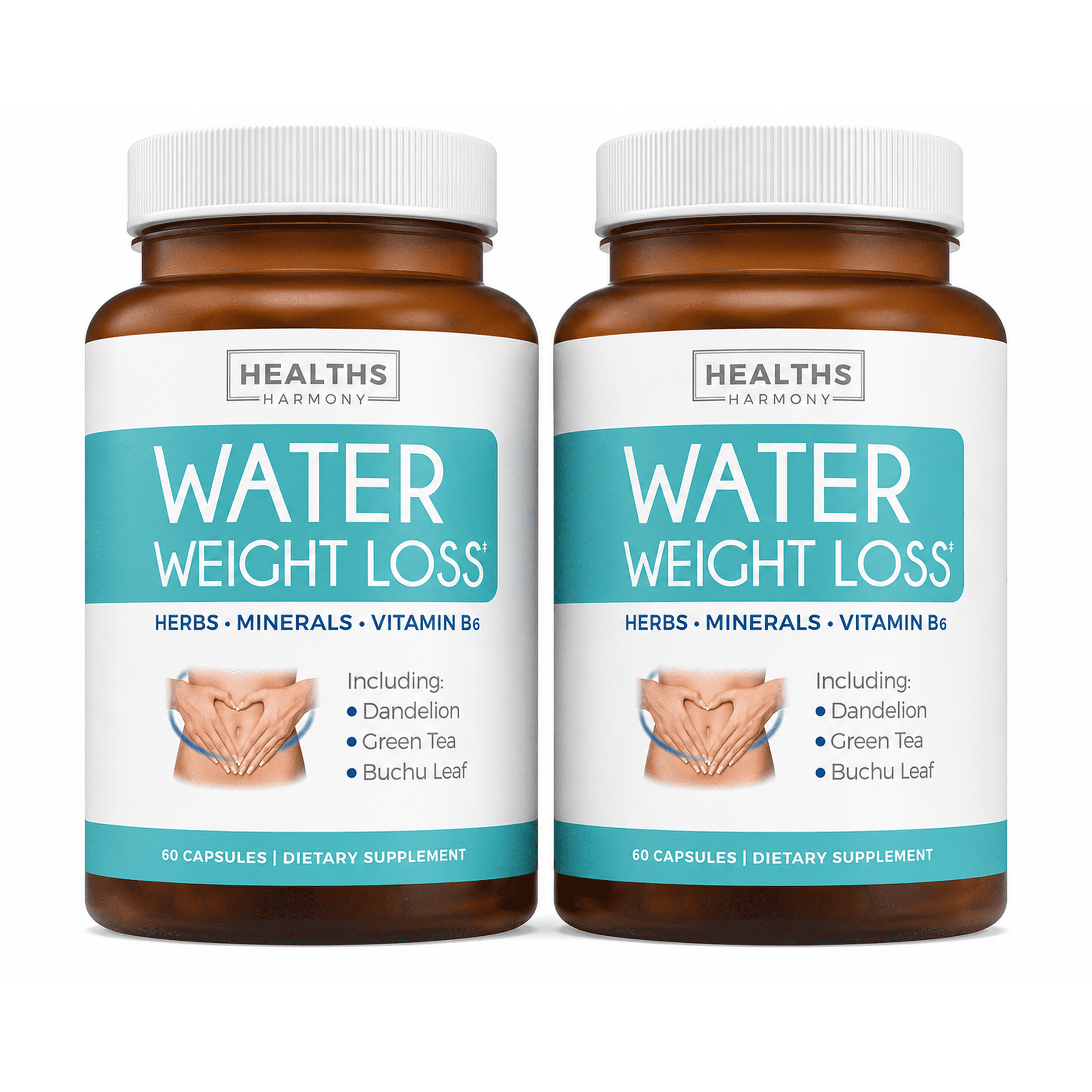 (2 pack) Healths Harmony Natural Water Weight Loss Pills, Diuretic Water Pills Bloating Relief, 60 Capsules