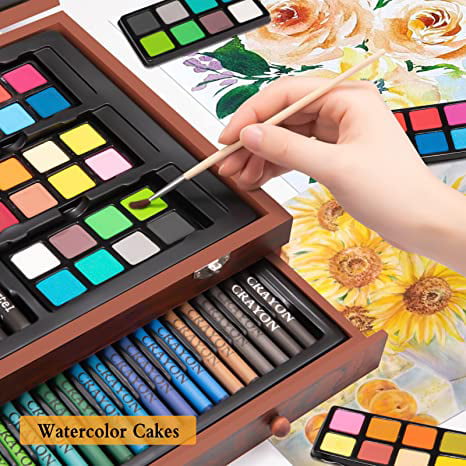 Art Supplies, 146-Piece Deluxe Wooden Art Set Crafts Painting Kit with 2  Sketch Pads, Includes Crayons, Colored Pencils, Oil Pastels, Creative Gift  for Teens, Beginners Girls Boys 
