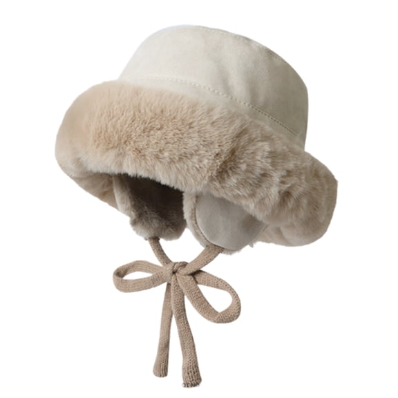 Fewfanhot Winter Faux-Fur Bucket Hat MongolianStyle Wide Brim Thickened Warm Fisherman Hat for Men Women