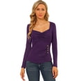 thumbnail image 2 of INSPIRE CHIC Women's Sweetheart Neck Ruched Long Sleeve Slim Rib Knit Top, 2 of 6
