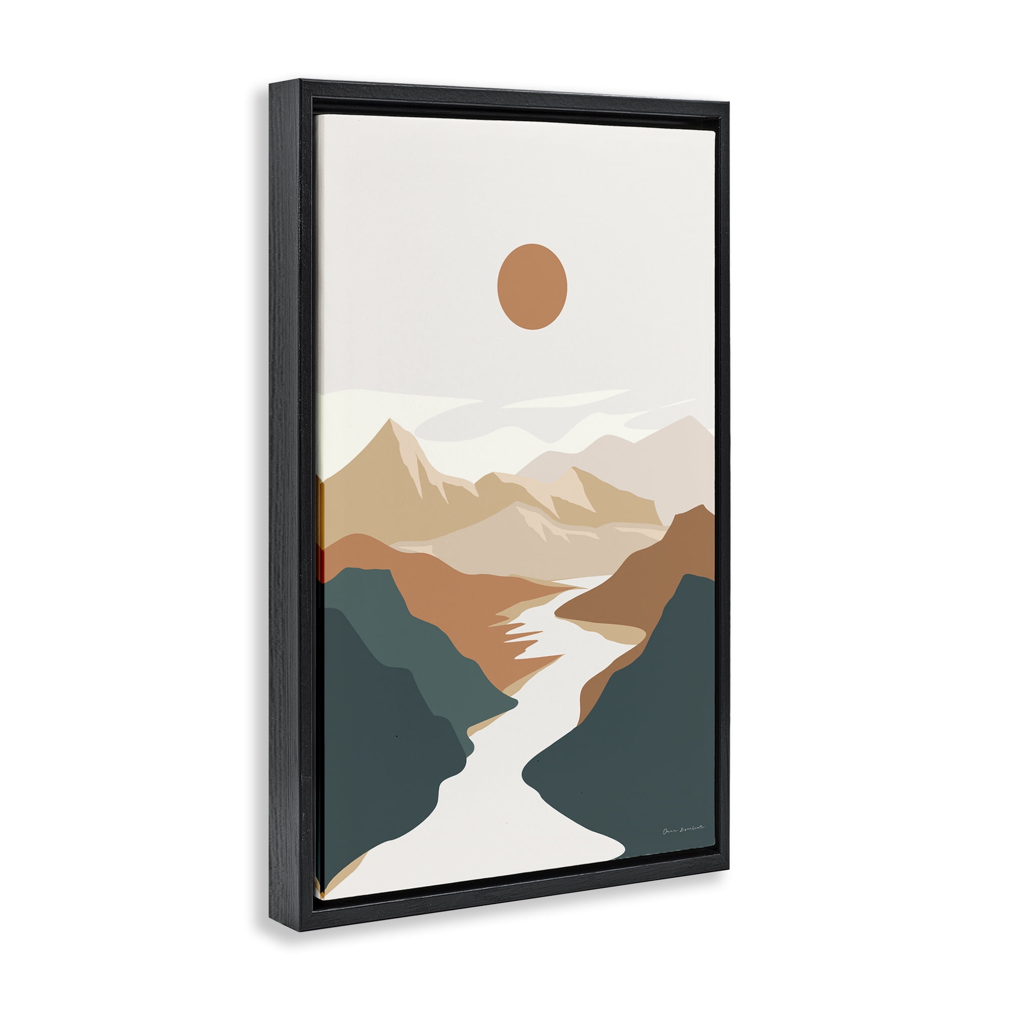 Stupell Industries Boho Mountain Valley Landscape & Nature Painting Black Floater Framed Canvas Art Print Wall Art, 17 x 25