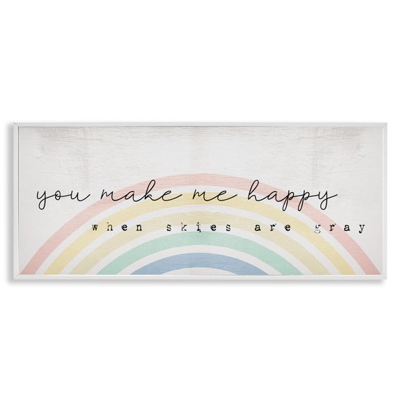 Stupell Industries Happy Phrase Rustic Rainbow Typography Painting White Framed Art Print Wall Art, 24 x 10