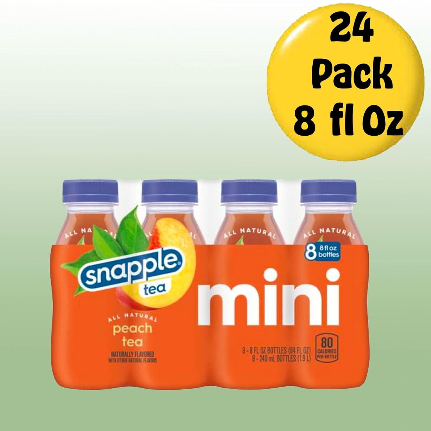 Snapple Peach All Natural Fruit Juice Drink, 8 fl oz Plastic Bottles, Made with Real Fruit Flavor, 24-Pack