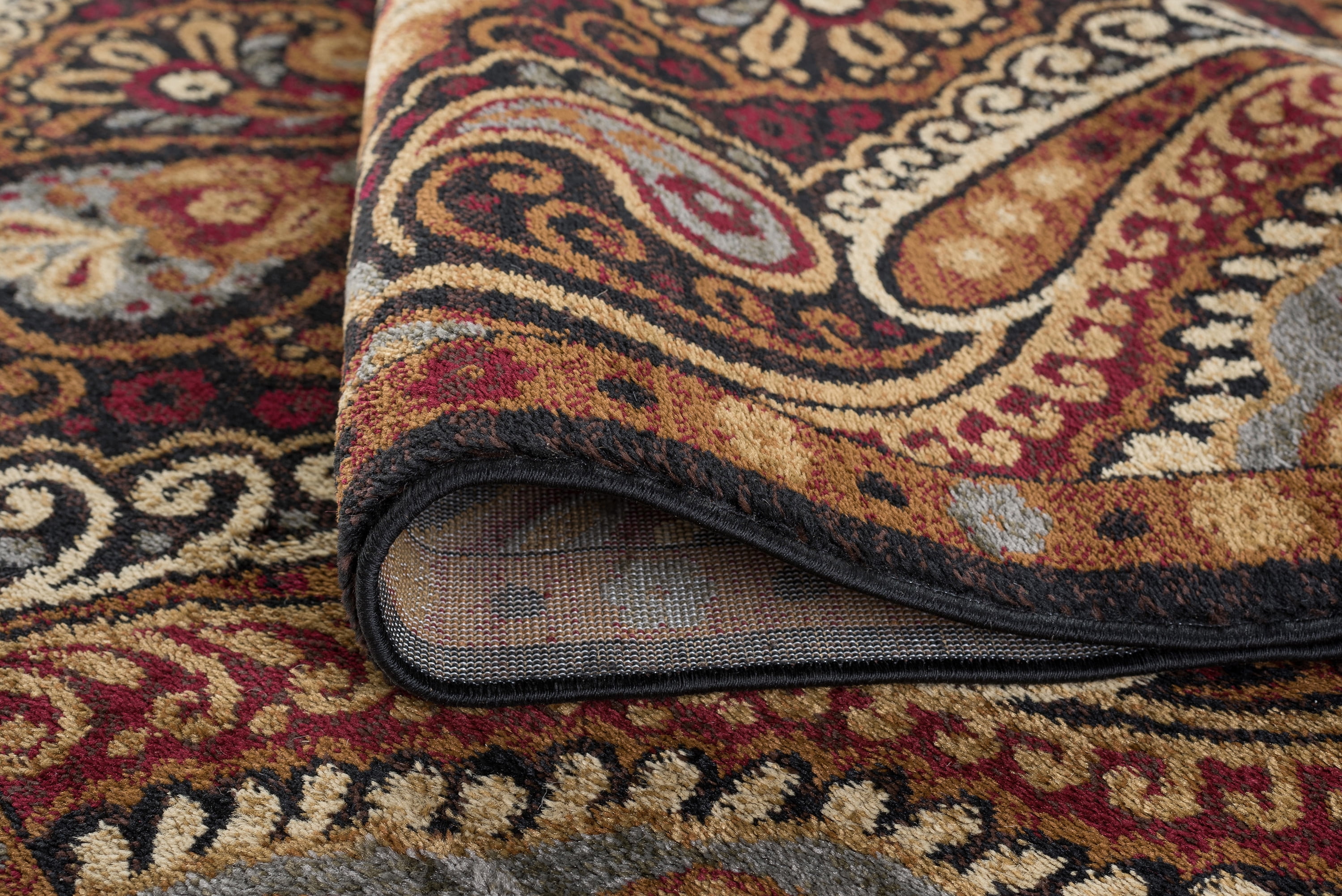 Transitional 8x10 Area Rug (7'6'' x 9'10'') Paisley Black, Red Living Room Easy to Clean