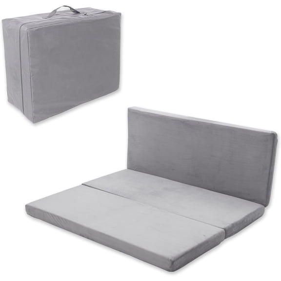 4" Full Memory  Folding Mattress with Storage Bag - Foldable Trifold Floor Bed Topper, CertiPUR-  Guest Sleeping Pad, Machine Washable Cover