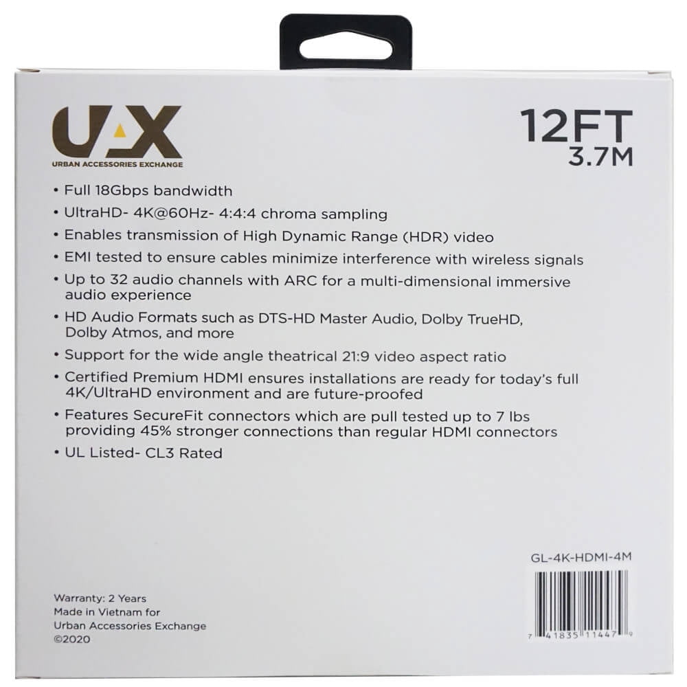 UAX GL4KHDMI4M 12 ft. 4K HDMI Cable