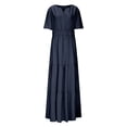 thumbnail image 4 of HXWCHs Robe de Voyage Femme Fluide Col en V Ceinture à Nouer Robe d'Été Décontractée Confortable Plage Évasée Maxi pour Printemps Marine P, 4 of 7