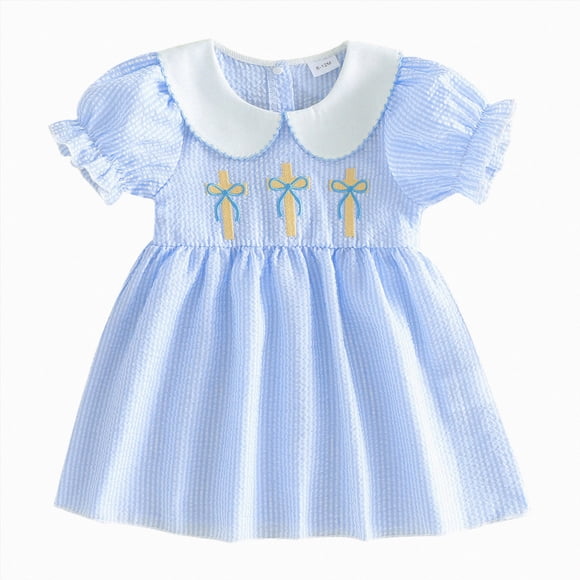 Ymyiu Robes pour Bébé Fille, Robe d'Été à Manches Courtes pour Tout-Petites Filles, Imprimé de Dessins Animés, Robes Décontractées 18-24 Mois (Bleu Ciel, 18-24 Mois)