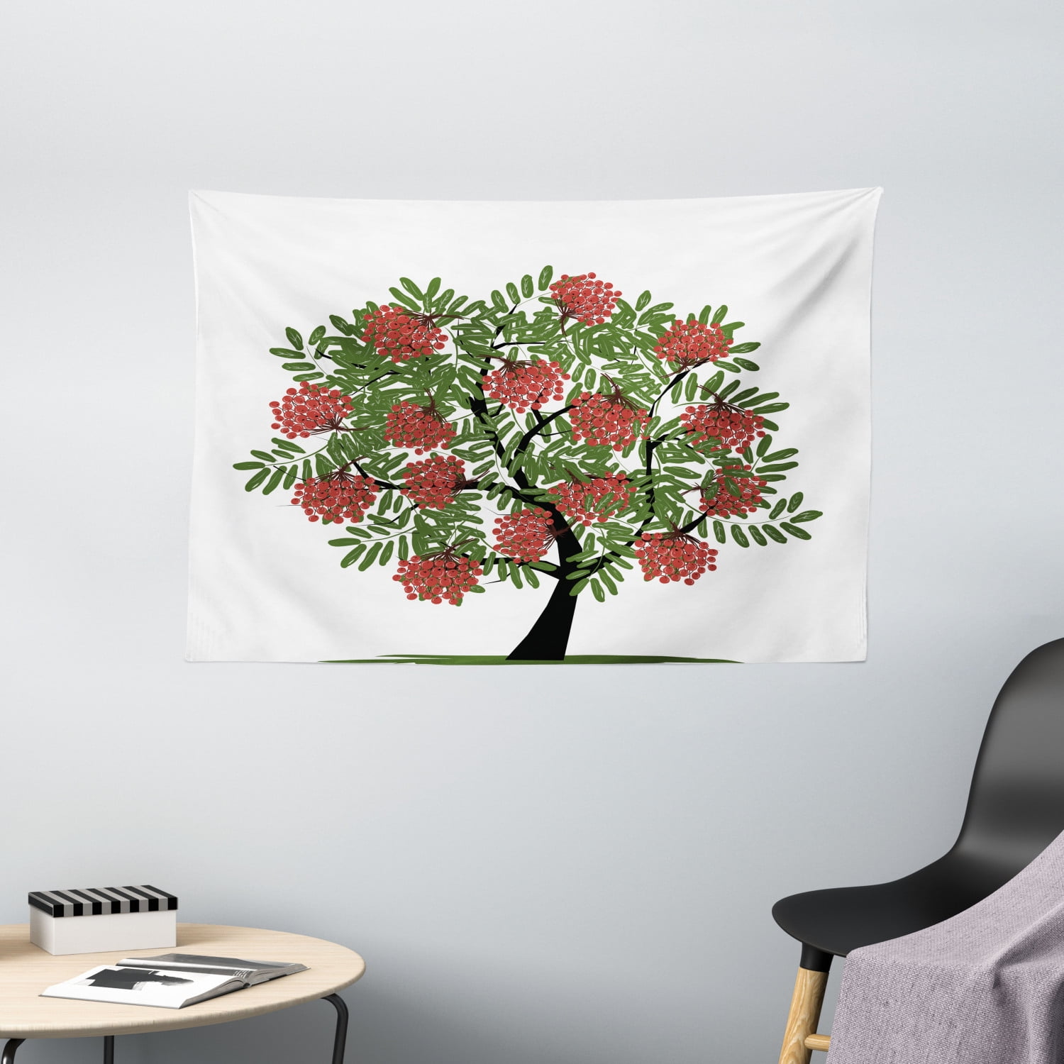 Rowan Tapestry, Rowan Tree Full of Fruits Fresh Organic Ecology Themed