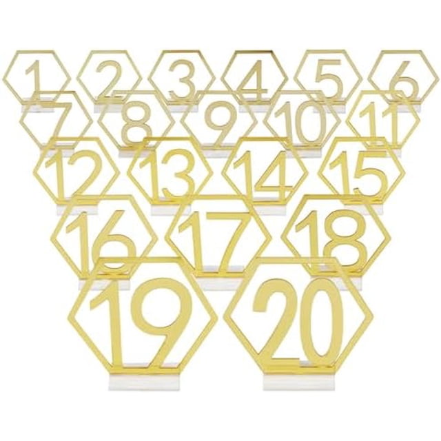 Wedding Table Numbers, Table Numbers 1-20, Gold Mirror Table Numbers and Acrylic Stands, Table Numbers for Wedding Reception, Centerpiece, Party, Anniversary Gold Gold