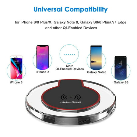 Qi Wireless Charger, FREEDOMTECH Qi Fast Charging Stand for iPhone 8 / 8plus, iPhone X, Samsung Galaxy S7 / S6 / Edge / S9 Plus, Note 5 8, Nexus and all Qi-Enabled