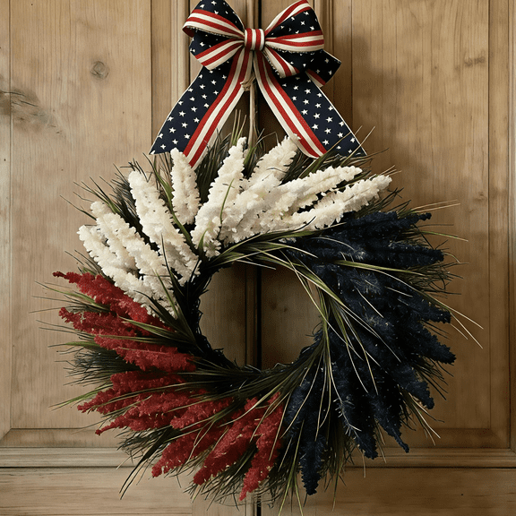 18" Patriotic Wreath Memorial Day Wreaths for Front Door Patriotic Decoration for Indoor Outdoor, 4th of July Wreaths Decor