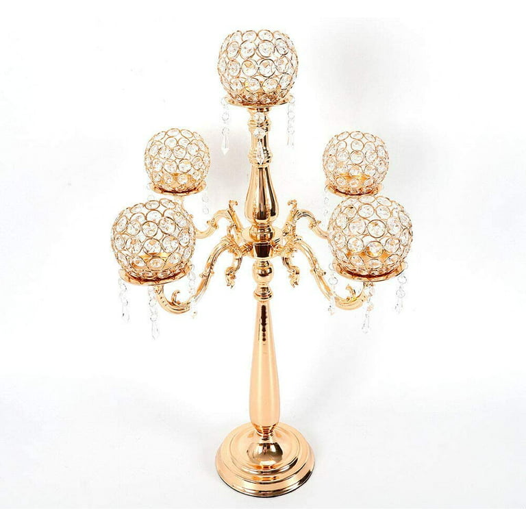 Hot! 5 Arms Crystal Candelabra with Hanging Crystals for Wedding