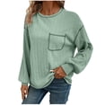 thumbnail image 1 of Timegard Ribbed Tops for Women Crew Neck Puff Long Sleeve Blouse Fall Winter Casual Loose Comfy Tops, 1 of 3