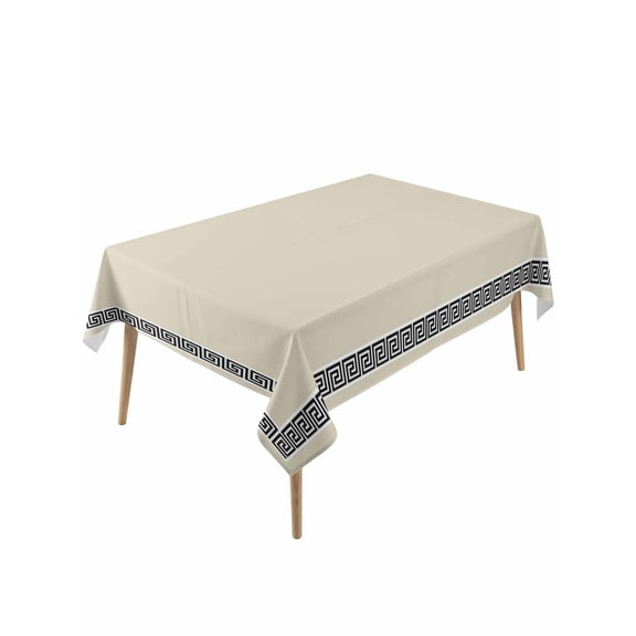 Beige Table Cloth 54x108 Inch Rectangle, Greek Chinese Style Border Geometric Waterproof Tablecloth Washable Table Cover for Party Picnic Dinner Decor